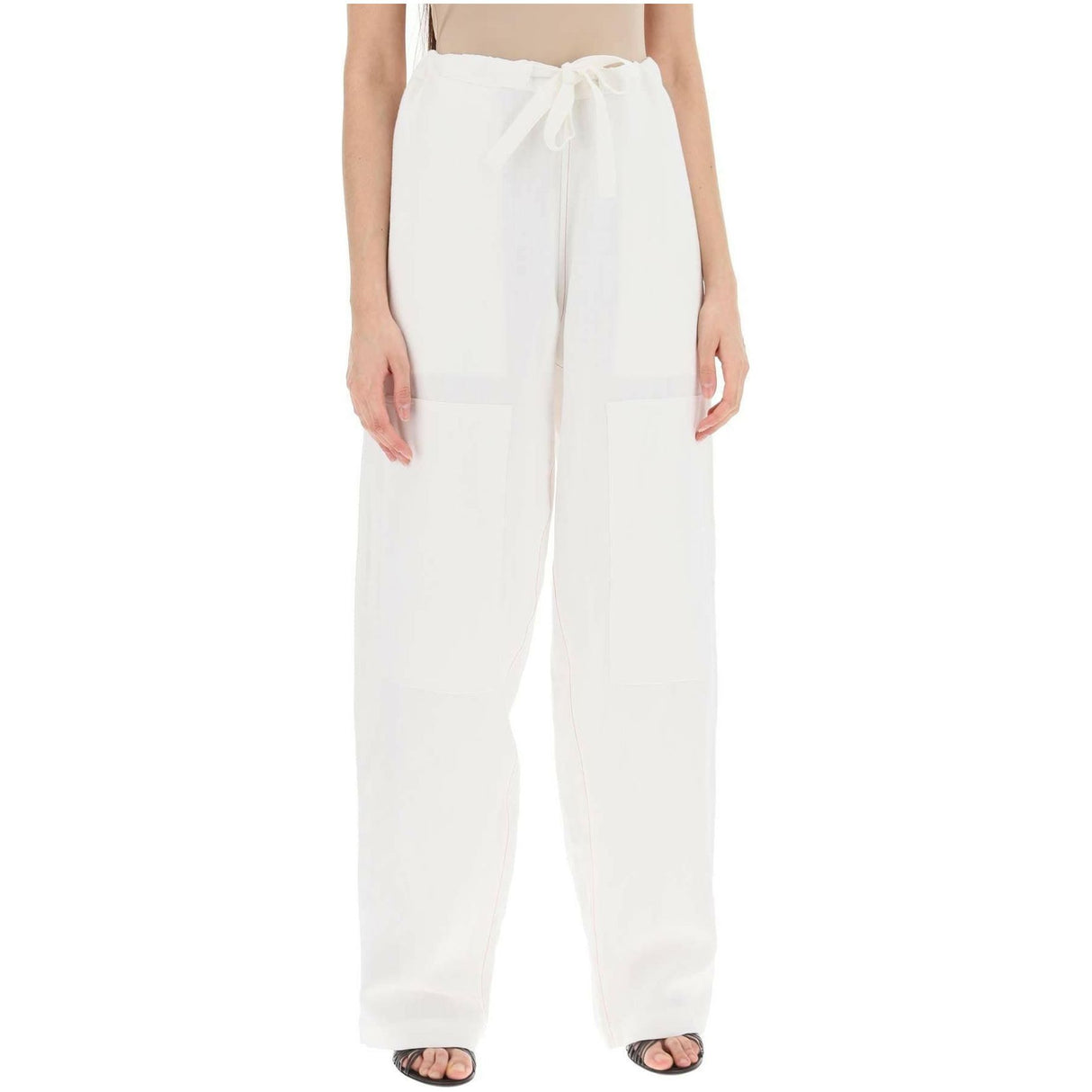 White Soft Linen-Blend Wide-Leg Pants FERRAGAMO JOHN JULIA.