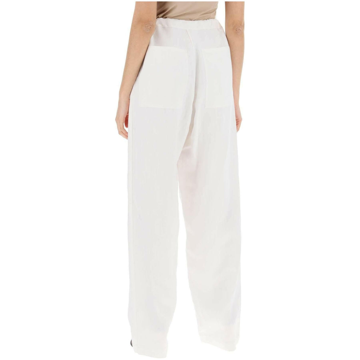 White Soft Linen-Blend Wide-Leg Pants FERRAGAMO JOHN JULIA.