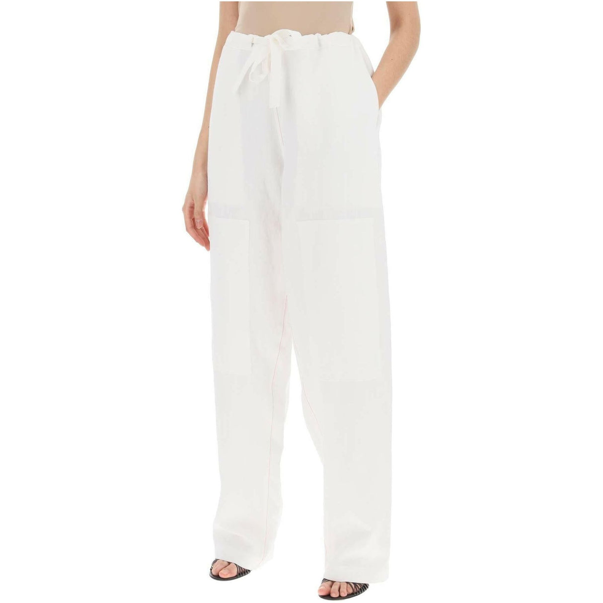 White Soft Linen-Blend Wide-Leg Pants FERRAGAMO JOHN JULIA.