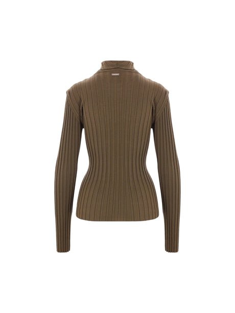 Wool Ribbed-knit Layered Turtleneck-FERRAGAMO-JOHN JULIA