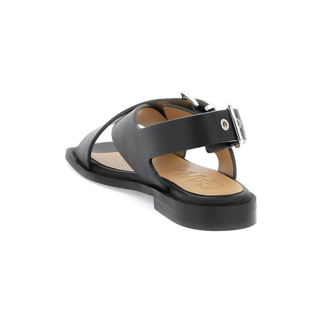 Black Feminine Buckle Recycled Leather Sandals GANNI JOHN JULIA.