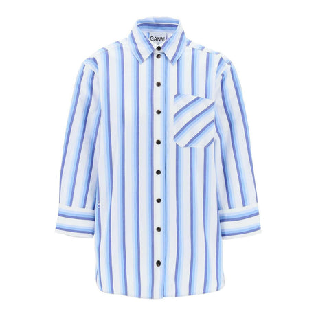 Blue Striped Organic Cotton Overshirt Shirt GANNI JOHN JULIA.