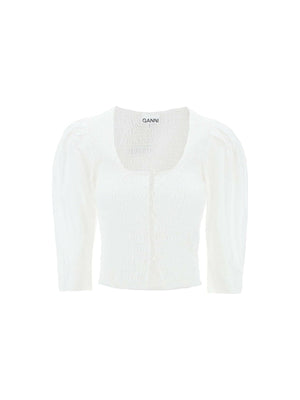 Bright White Organic Cotton Poplin Smock Blouse GANNI JOHN JULIA.