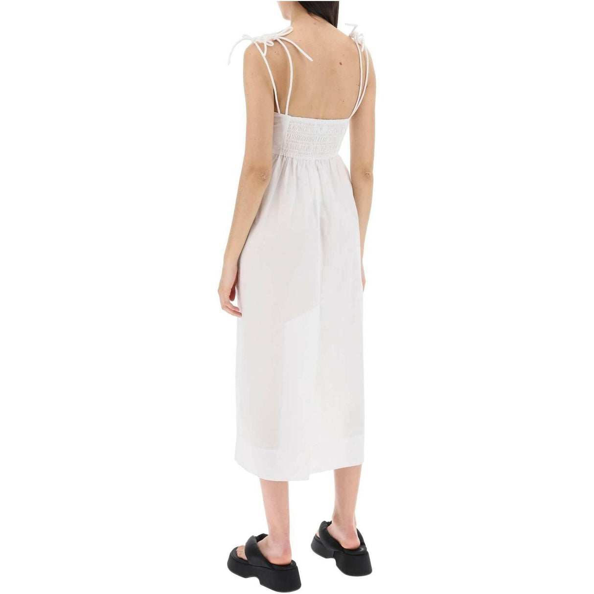 Bright White Organic Cotton Poplin String Midi Dress GANNI JOHN JULIA.