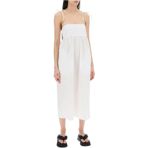 Bright White Organic Cotton Poplin String Midi Dress GANNI JOHN JULIA.