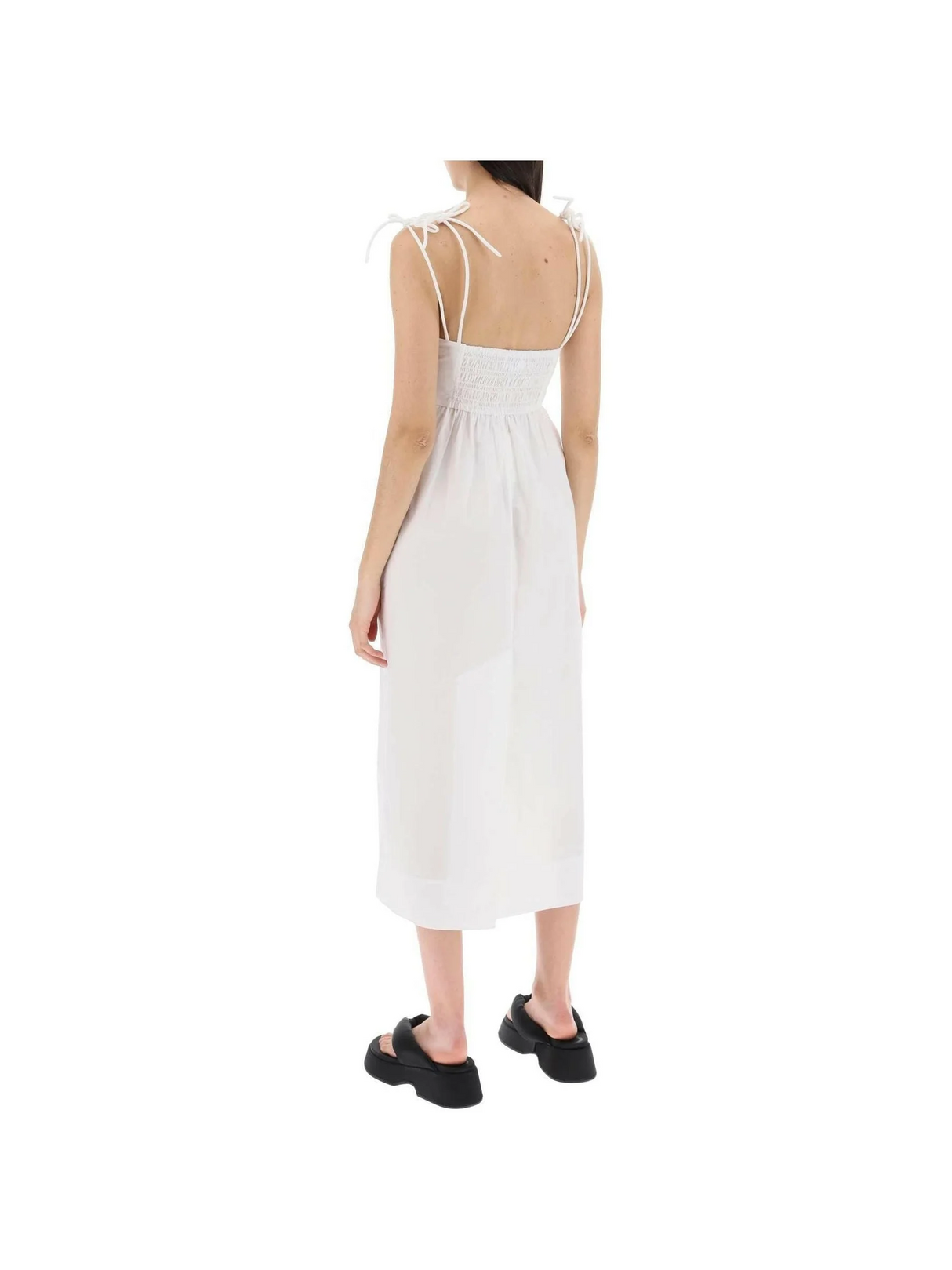 Bright White Organic Cotton Poplin String Midi Dress GANNI JOHN JULIA.