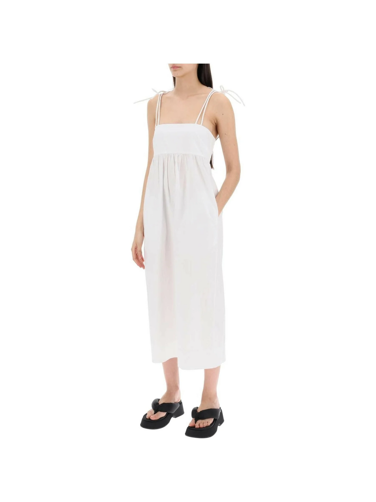 Bright White Organic Cotton Poplin String Midi Dress GANNI JOHN JULIA.