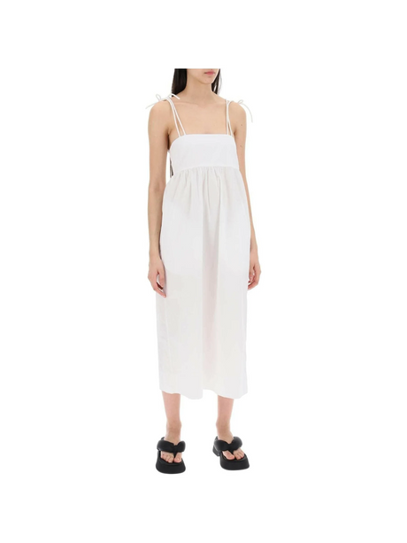 Bright White Organic Cotton Poplin String Midi Dress GANNI JOHN JULIA.