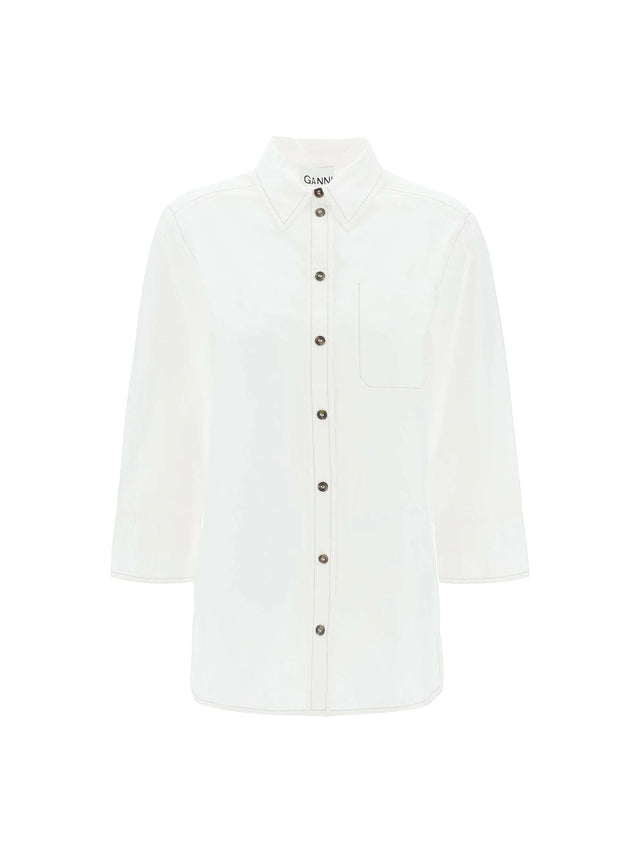 Bright White Oversized Organic Cotton Poplin Shirt GANNI JOHN JULIA.