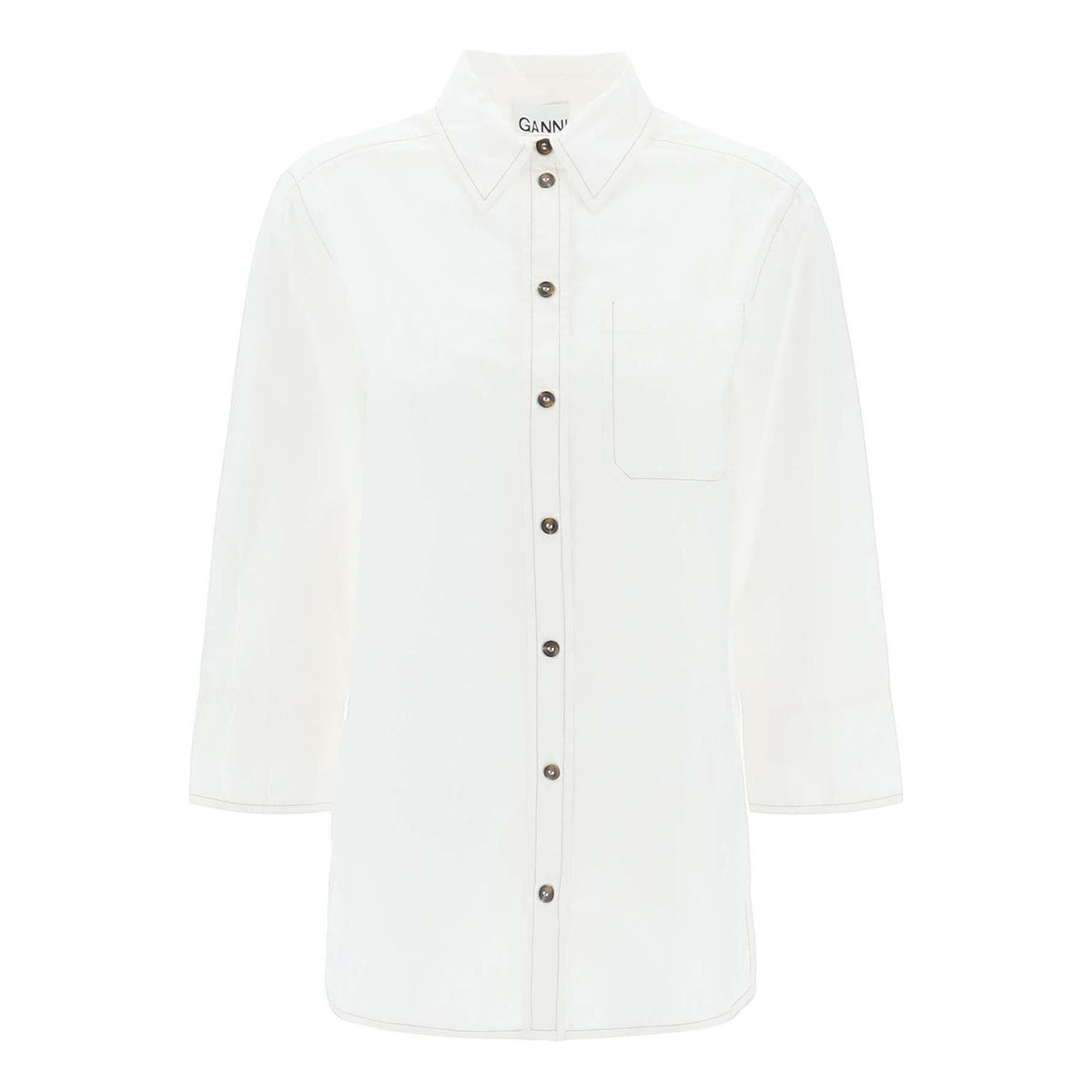 GANNI - Bright White Oversized Organic Cotton Poplin Shirt - JOHN JULIA