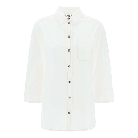 Bright White Oversized Organic Cotton Poplin Shirt GANNI JOHN JULIA.