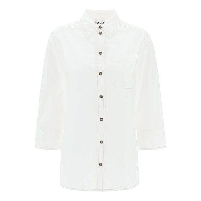 Bright White Oversized Organic Cotton Poplin Shirt GANNI JOHN JULIA.