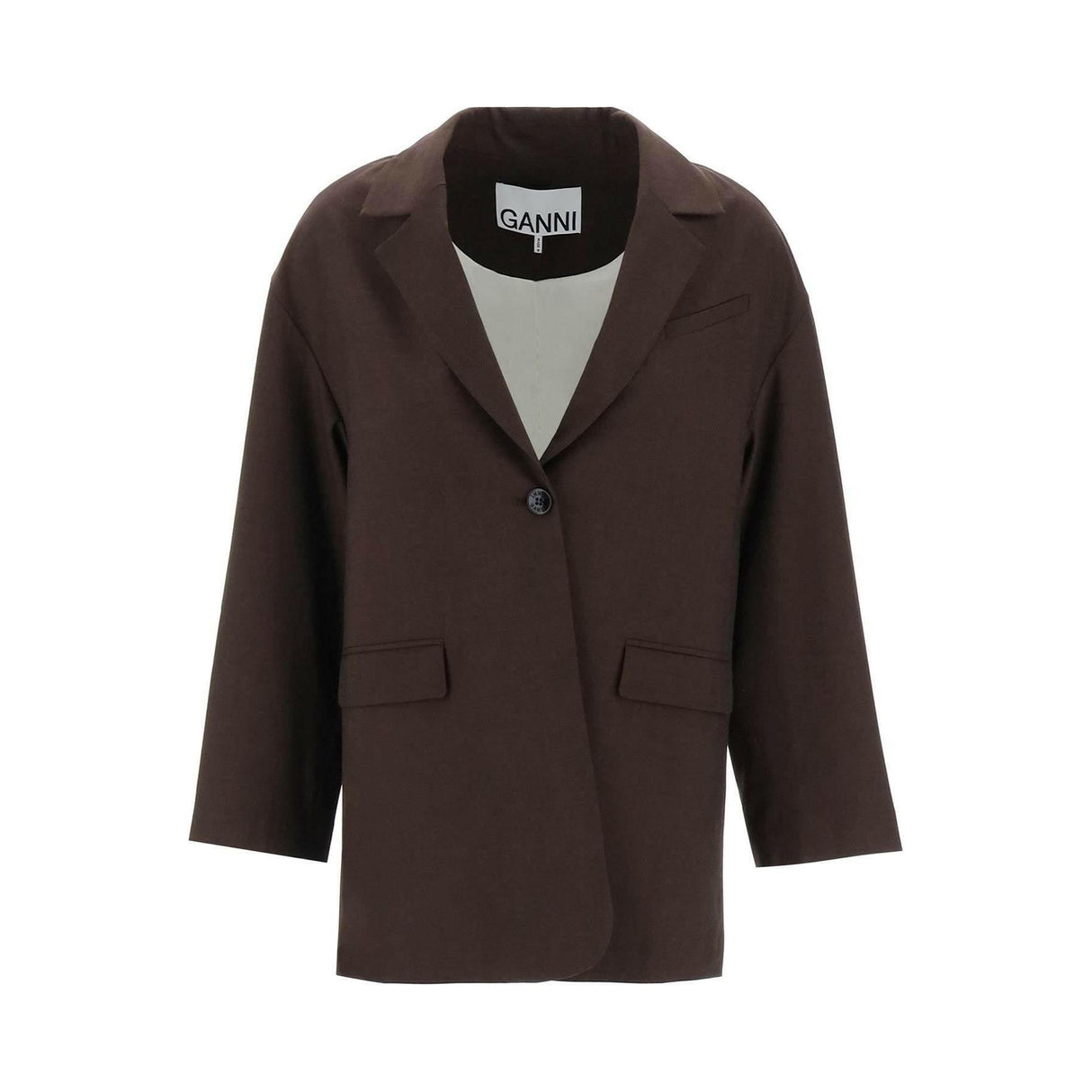 Brown Mole Drapey Melange Boxy Blazer GANNI JOHN JULIA.