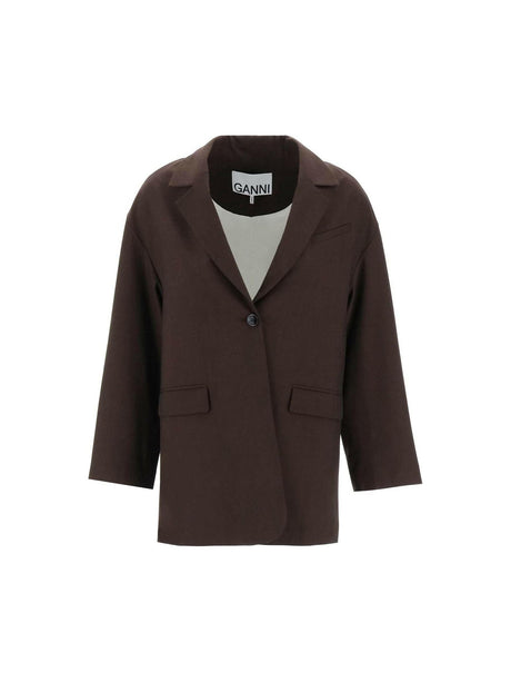 Brown Mole Drapey Melange Boxy Blazer GANNI JOHN JULIA.