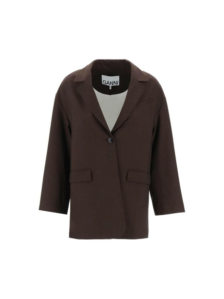 Brown Mole Drapey Melange Boxy Blazer GANNI JOHN JULIA.