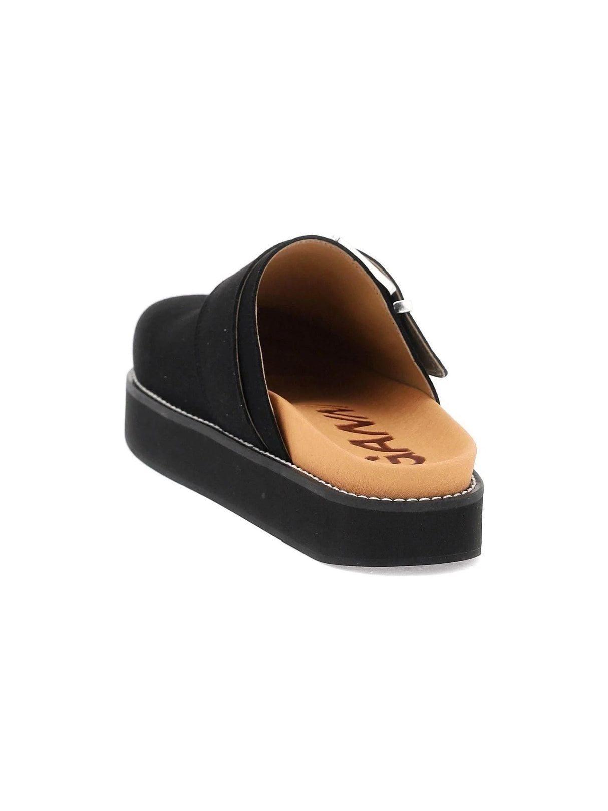 Black Faux Suede Buckle Mules GANNI JOHN JULIA.