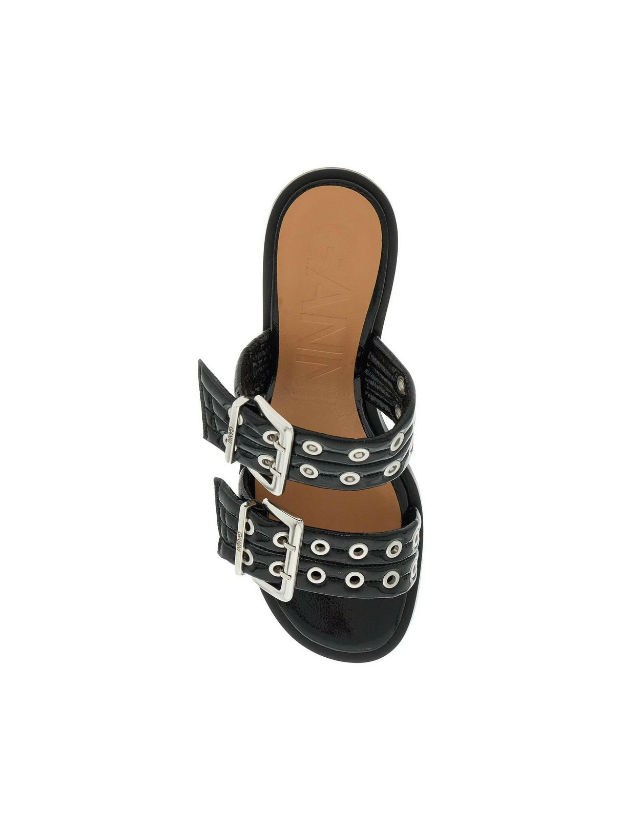 Feminine Buckle Heeled Mule Sandals.