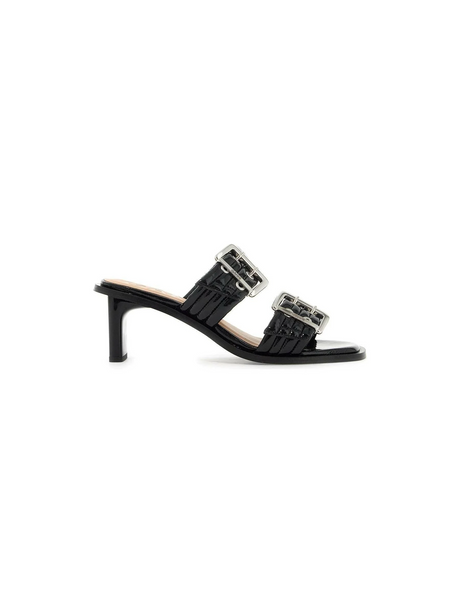 Feminine Buckle Heeled Mule Sandals.