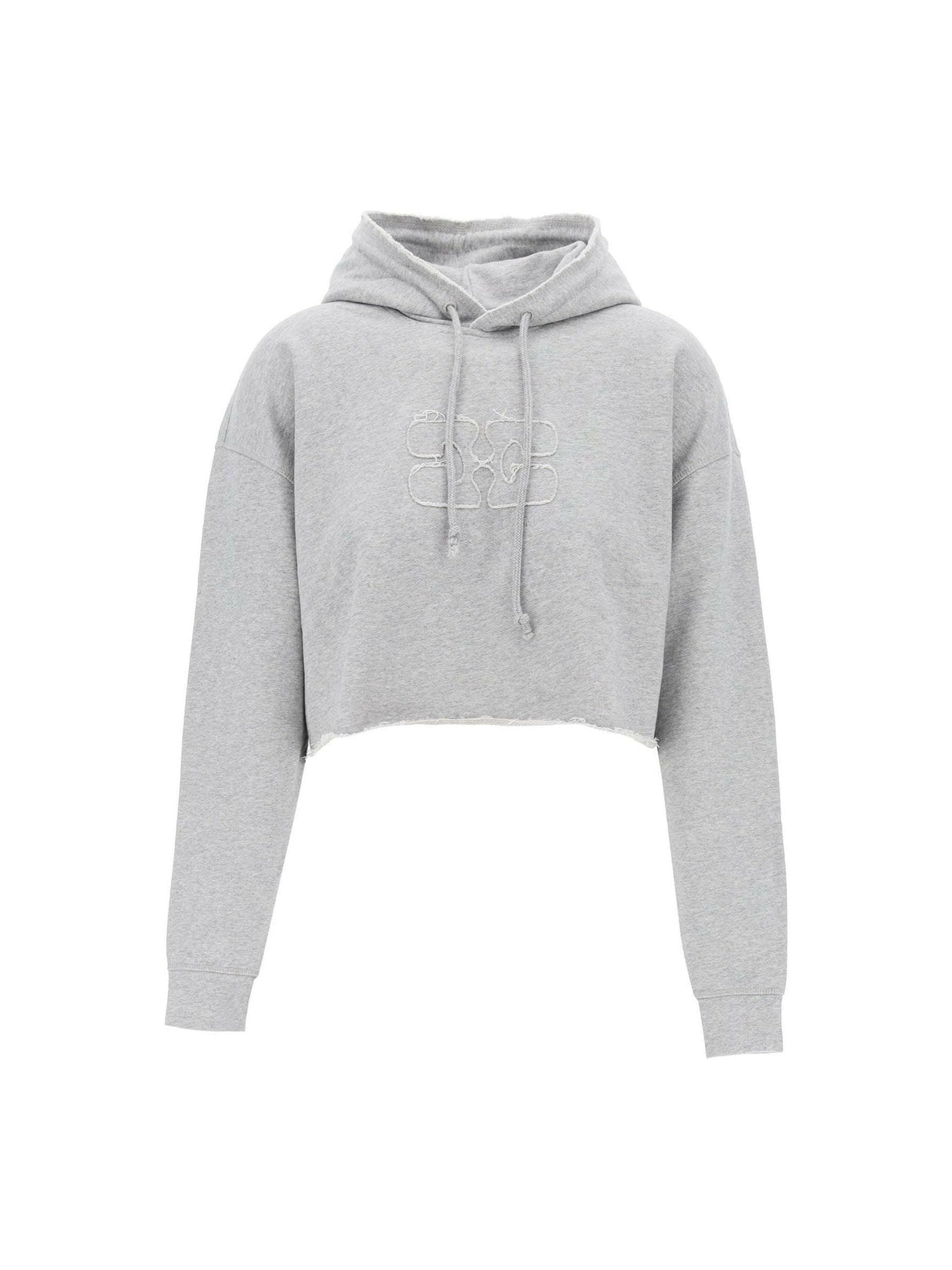 GANNI-Gray Isoli Cropped Organic Cotton Hoodie-JOHN JULIA