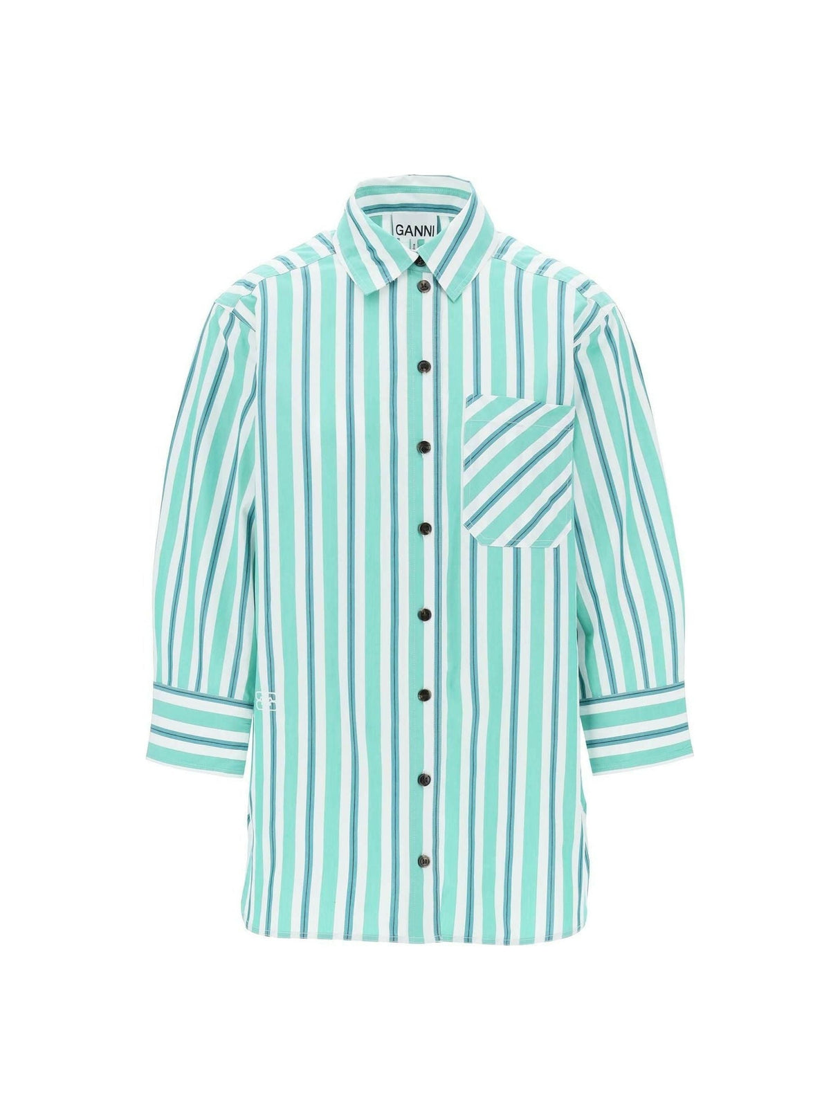 Green Striped Organic Cotton Oversized Shirt GANNI JOHN JULIA.