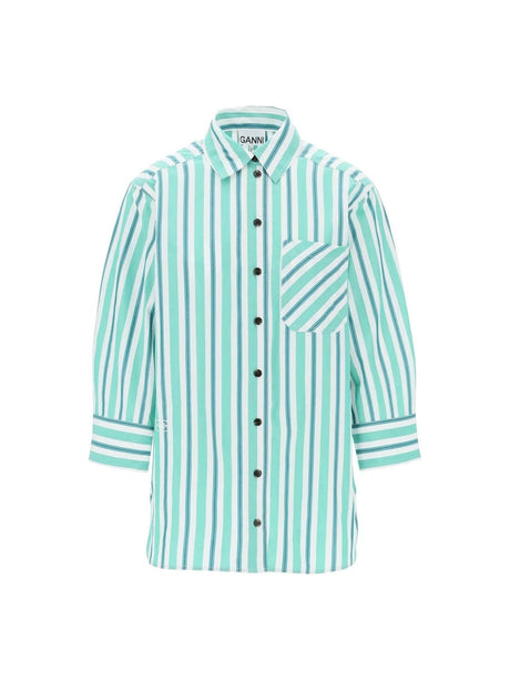 Green Striped Organic Cotton Oversized Shirt GANNI JOHN JULIA.