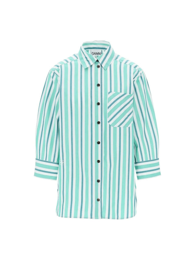 Green Striped Organic Cotton Oversized Shirt GANNI JOHN JULIA.