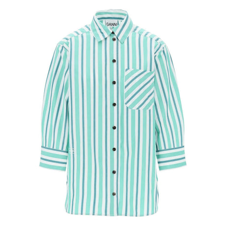 Green Striped Organic Cotton Oversized Shirt GANNI JOHN JULIA.