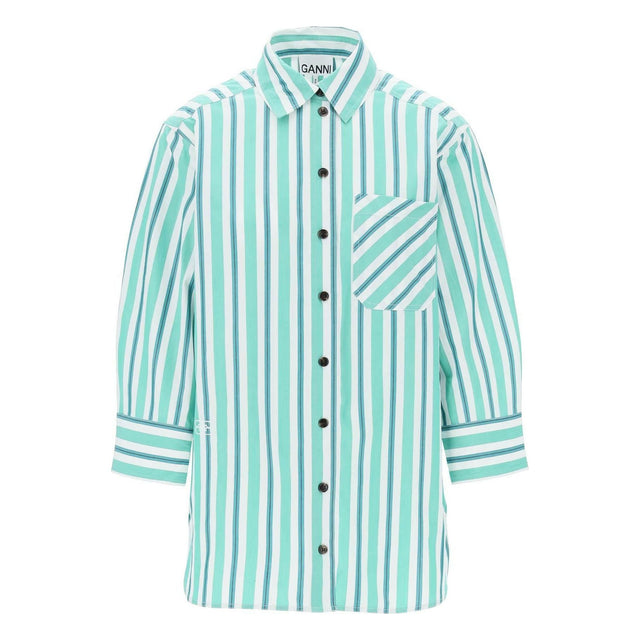 Green Striped Organic Cotton Oversized Shirt GANNI JOHN JULIA.