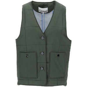 Kombu Green Quilt Boxy Vest GANNI JOHN JULIA.