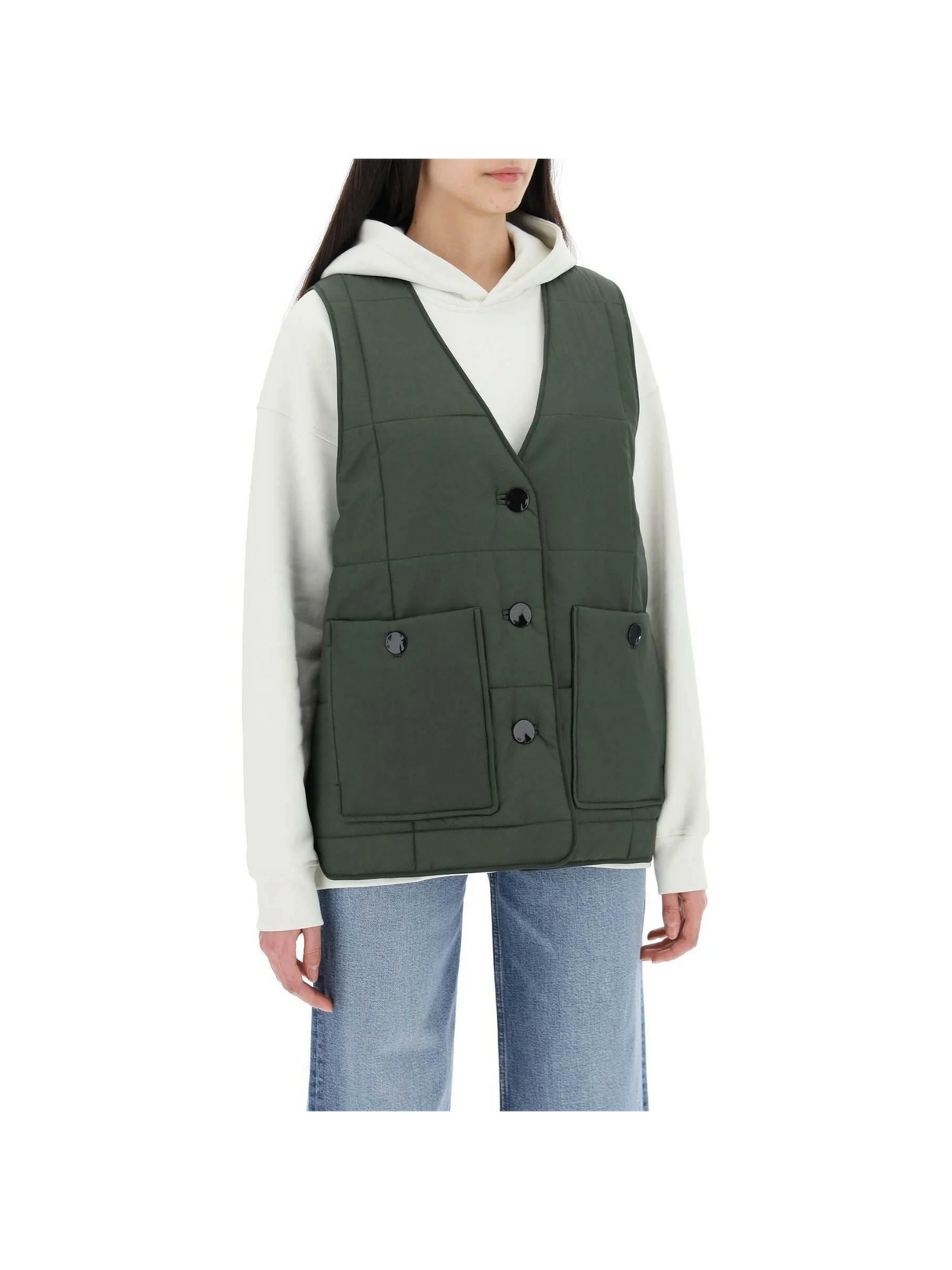 Kombu Green Quilt Boxy Vest GANNI JOHN JULIA.