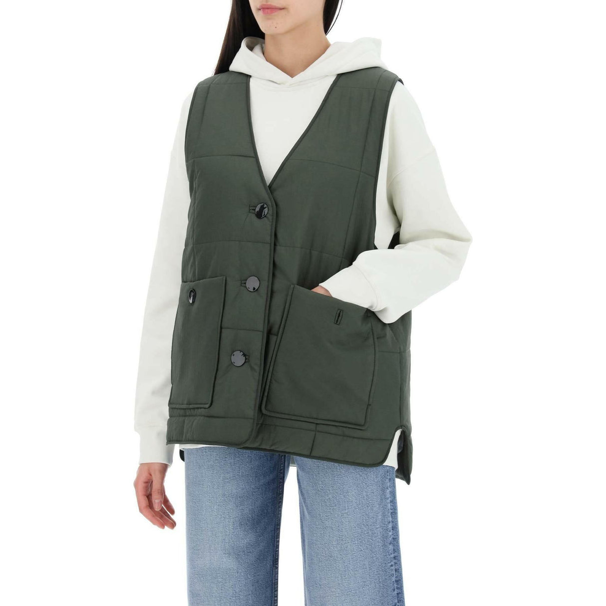 Kombu Green Quilt Boxy Vest GANNI JOHN JULIA.