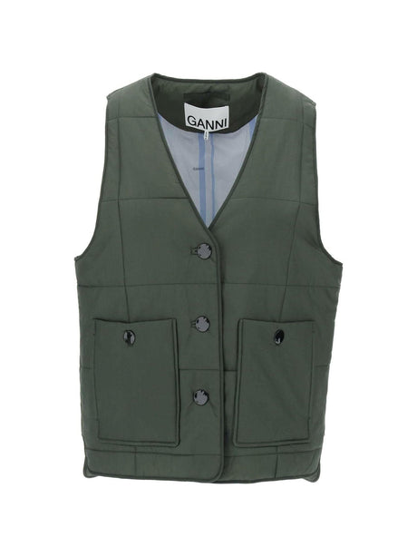 Kombu Green Quilt Boxy Vest GANNI JOHN JULIA.