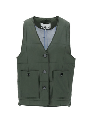 Kombu Green Quilt Boxy Vest GANNI JOHN JULIA.