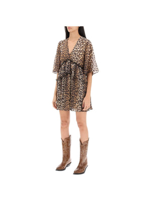 Leopard Pleated Georgette Mini Dress