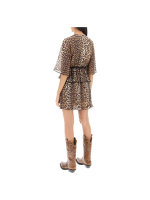 Leopard Pleated Georgette Mini Dress - Women > Clothing > Dresses > Mini