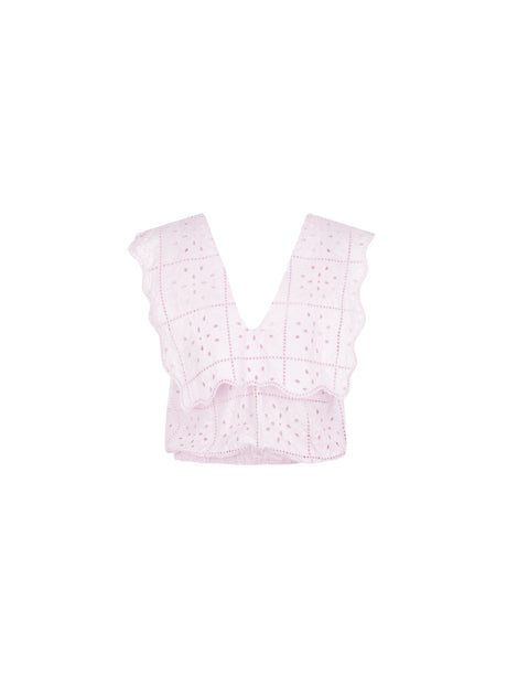 Organic Broderie Anglaise Sleeveless Cropped Top-GANNI-JOHN JULIA