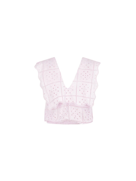 Organic Broderie Anglaise Sleeveless Cropped Top-GANNI-JOHN JULIA