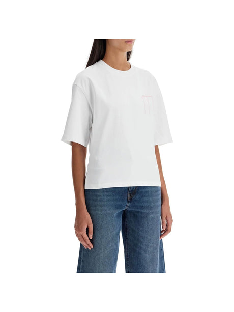 Frayed Embroidery Organic Cotton T-shirt-GANNI-JOHN JULIA