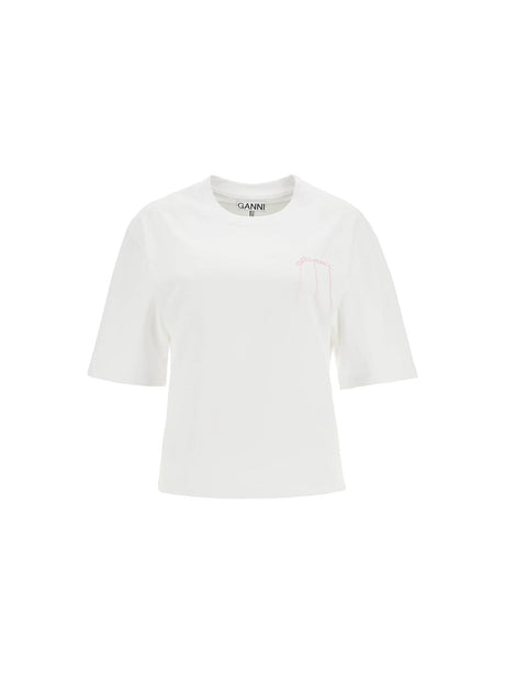 Frayed Embroidery Organic Cotton T-shirt-GANNI-JOHN JULIA