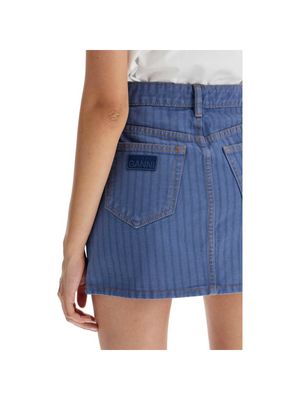 Organic Overdyed Denim Striped Mini Skirt.