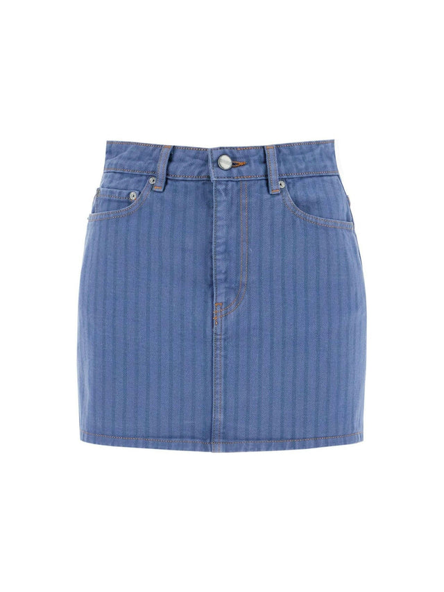 Organic Overdyed Denim Striped Mini Skirt.