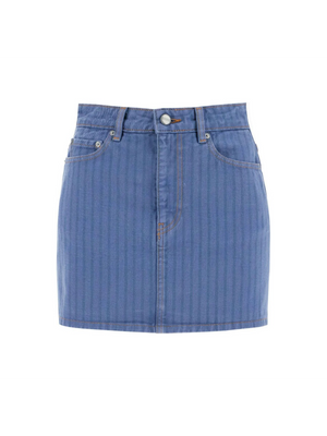 Organic Overdyed Denim Striped Mini Skirt.