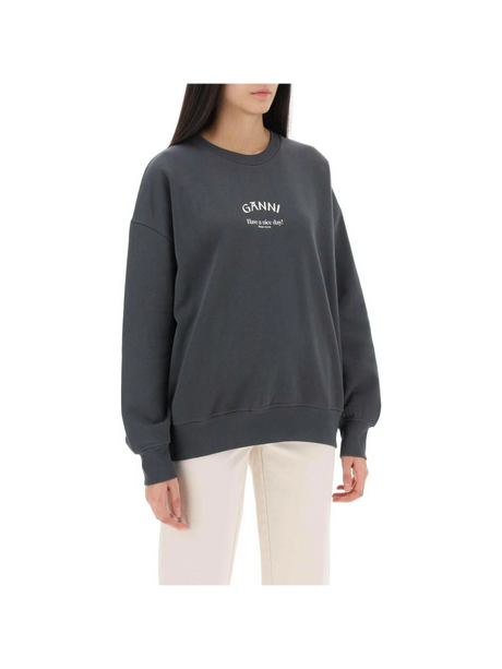 Oversized Sweatshirt With Logo Print GANNI JOHN JULIA.