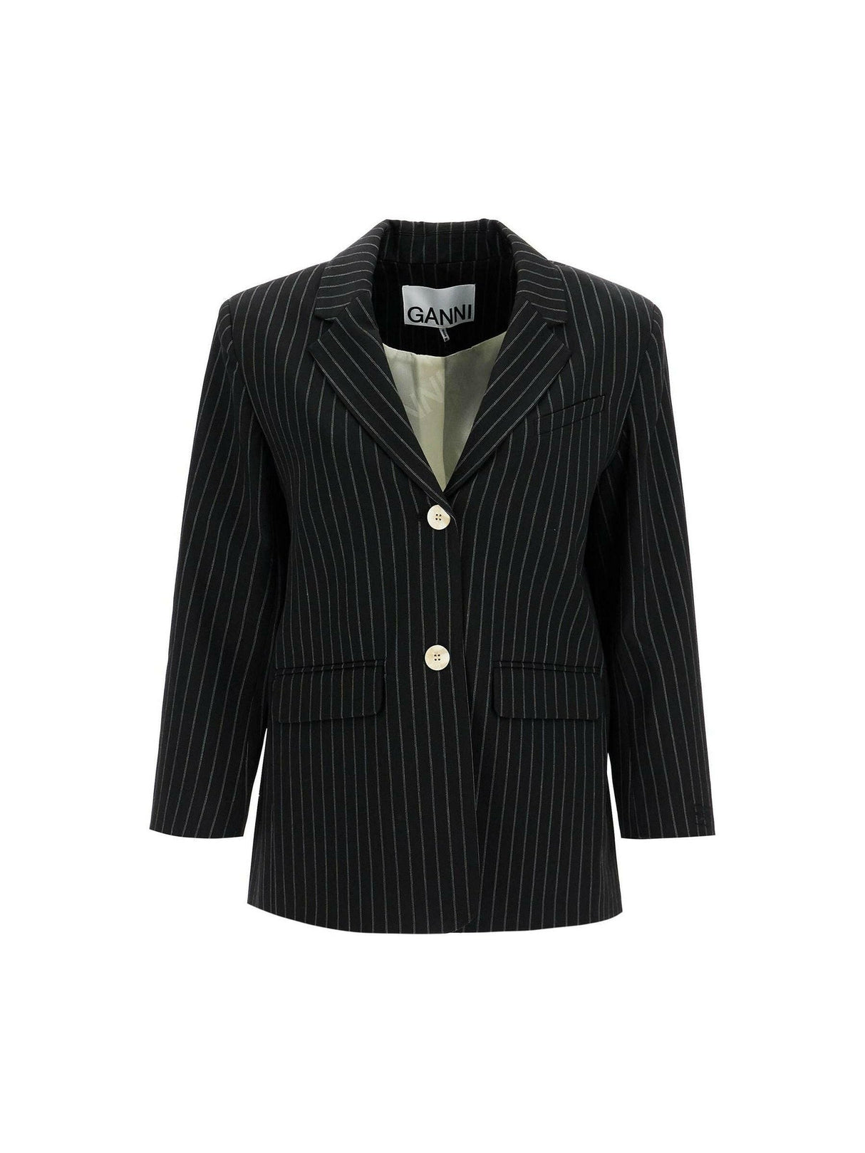 Pinstriped Boxy Two-Button Blazer.