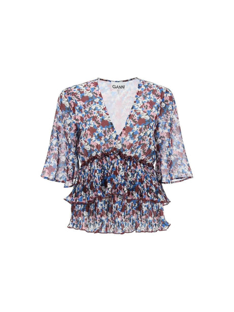 Pleated Blouse With Floral Motif GANNI JOHN JULIA.