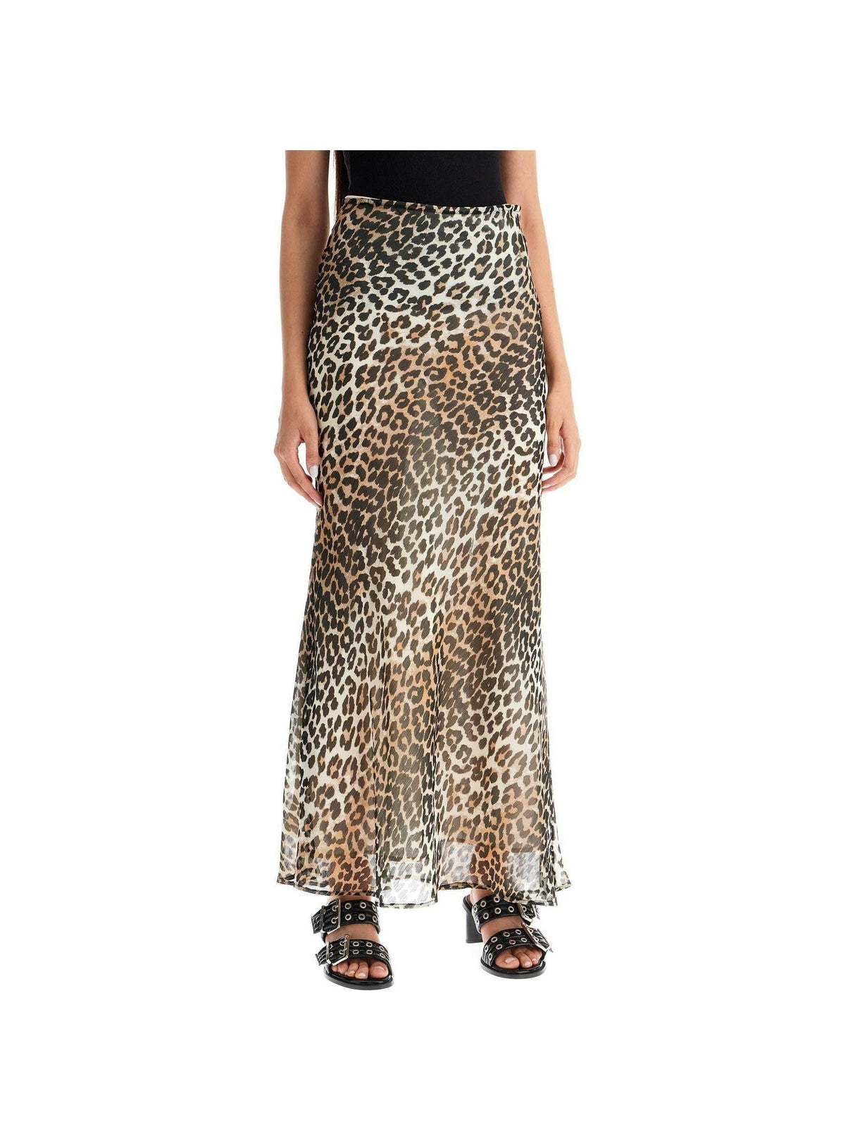 GANNI-Recycled Leopard Print Chiffon Maxi Skirt-JOHN JULIA