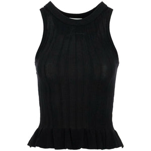 Ribbed Knit Tank Top With Spaghetti Straps.