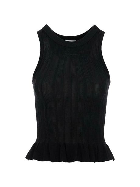 Ribbed Knit Tank Top With Spaghetti Straps.