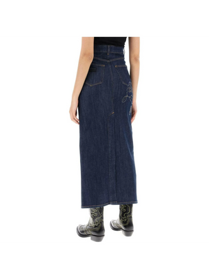 Rinse Blue Denim Rose Organic Cotton Denim Maxi Skirt GANNI JOHN JULIA.