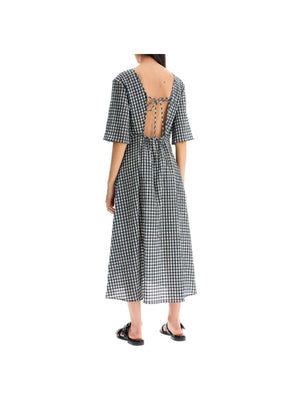 GANNI-Seersucker Check V-Neck Dress-JOHN JULIA